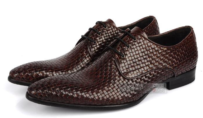 Thumbnail: Knitted Leather Mens Fashion Business Office Dress Shoes Italian Oxfords Derby 