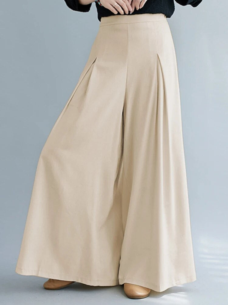 Thumbnail: ZANZEA Women Elastic Waist Wide Leg Pants Loose Autumn Trousers Culottes Elegan