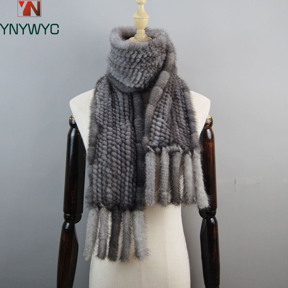 Women Winter Warm Real Mink Fur Scarf 100% Genuine Real Mink Fur Muffler Lady F