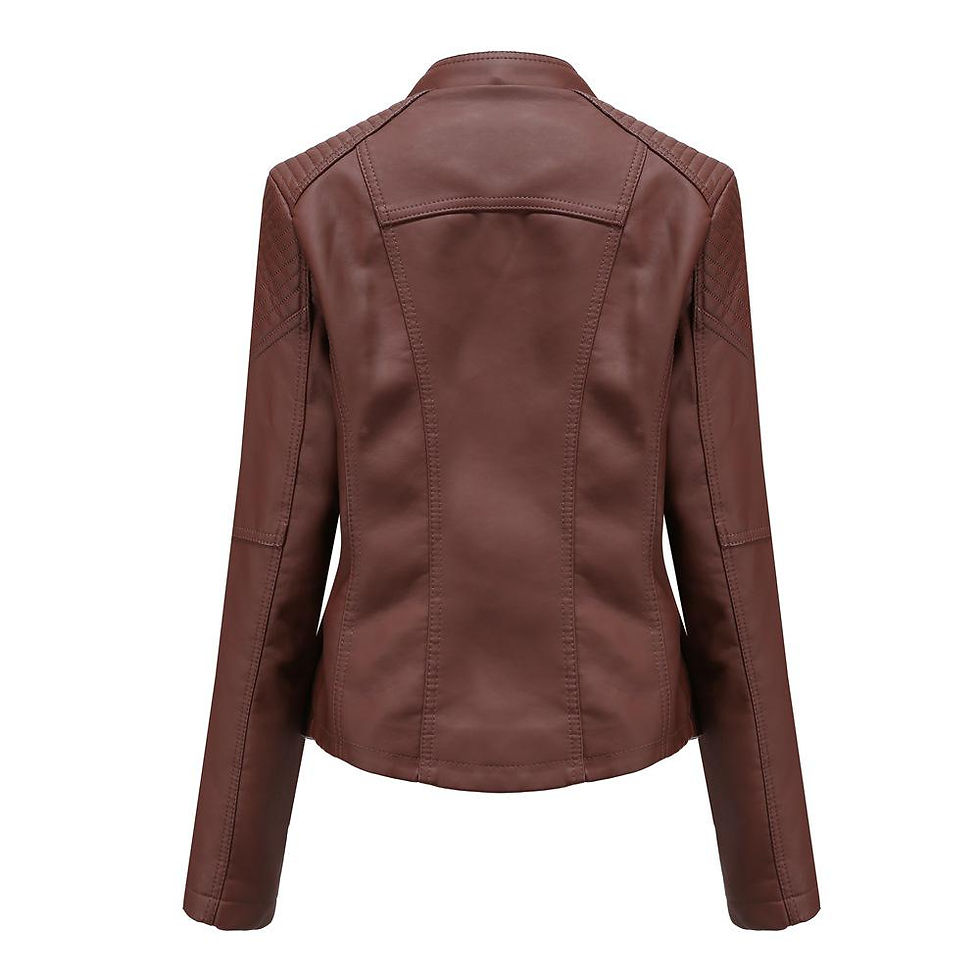 Thumbnail: Women Fashion Lace-up Leather Jacket Slim Fit Spring Autumn Motorcycle Zipper J