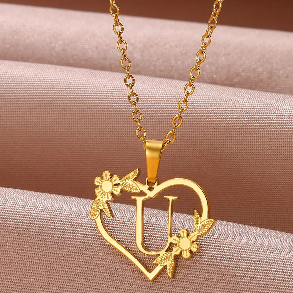 Hình thu nhỏ: Gold Color Dainty Flower Initials Necklace Women Girl Stainless Steel Heart Let