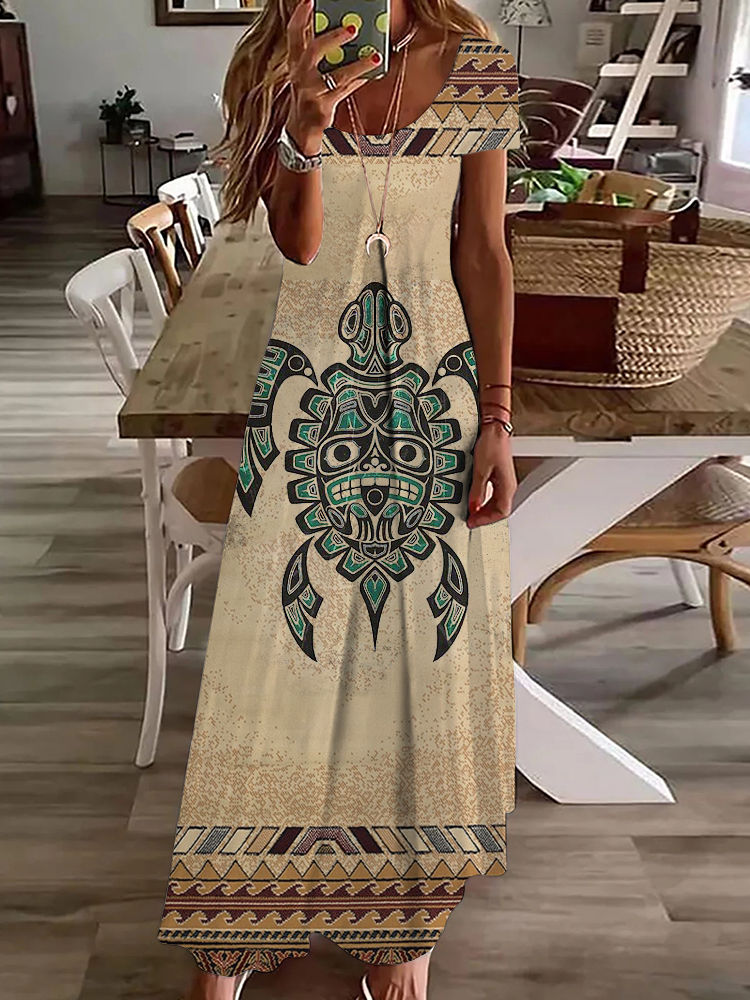 Thumbnail: Vintage Ethnic Print Women's Dress Summer Daily Casual Long Dress Holiday Party