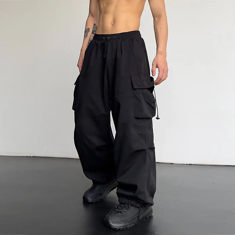 Küçük resim: Trendy Y2K Solid Cargo Pants, Men's Multi Flap Pocket Trousers, Loose Casual Ou