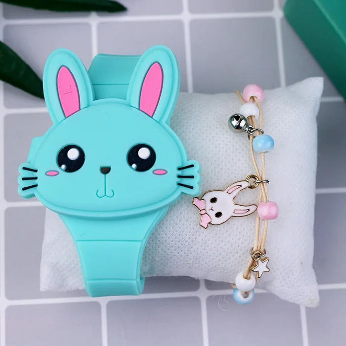 Thumbnail: LED Cartoon Rabbit Children Watches with Bratelet Lovely Rabbit Electronic Girl
