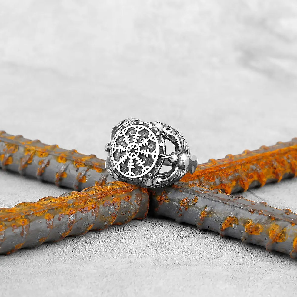 Thumbnail: Vintage Stainless Steel Viking Amulet Ring Norse Compass Runes Men and Women Ri