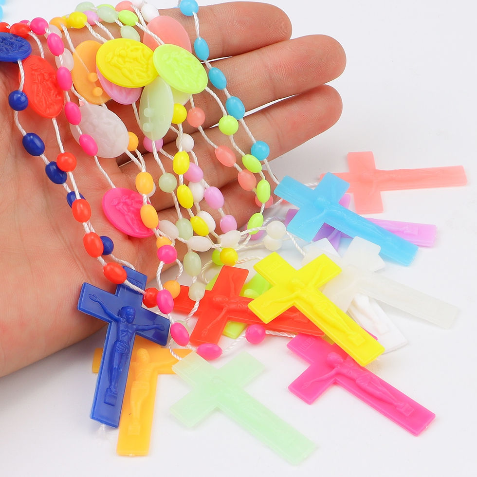 Thumbnail: 12 Pieces Factory Multicolor Rosaries Glow Plastic Necklace Rosary Beads Bright