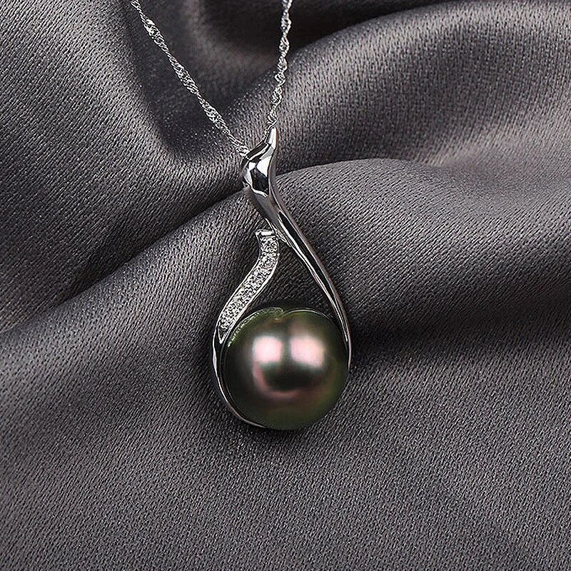 Thumbnail: Fashion Women Necklace 925 Silver Jewelry with Black Pearl Zircon Gemstone Pend