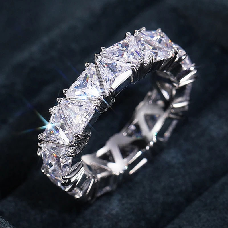 Miniature : UILZ Handmade Inlay Crystal Zircon Ring Zircon Wedding Band Rings for Women Fin