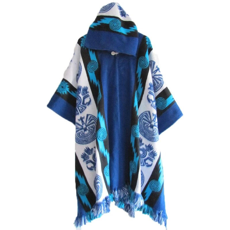 Thumbnail: Men's Retro Casual Loose Hooded Knitted Shawl Ethnic Totem Long Wind Shoulder C