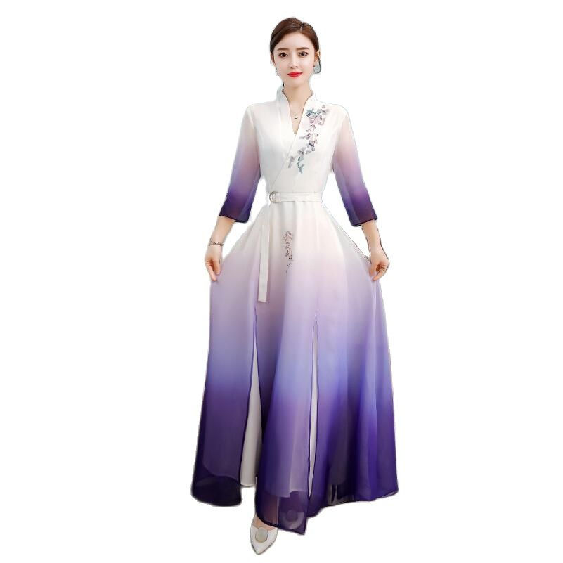 Thumbnail: Aodai Floral Print Party Dress Oriental Women Chinese Style Cheongsam 3/4 Sleev