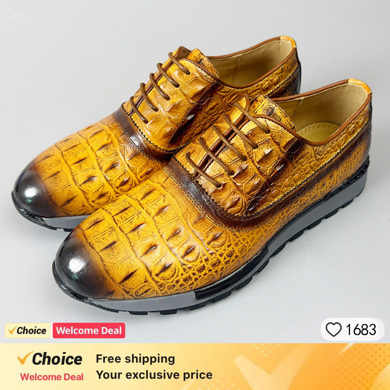 ภาพขนาดย่อ: Crocodile grain Business Casual Sneaker the  Shoes for Men Genuine Leather Lace