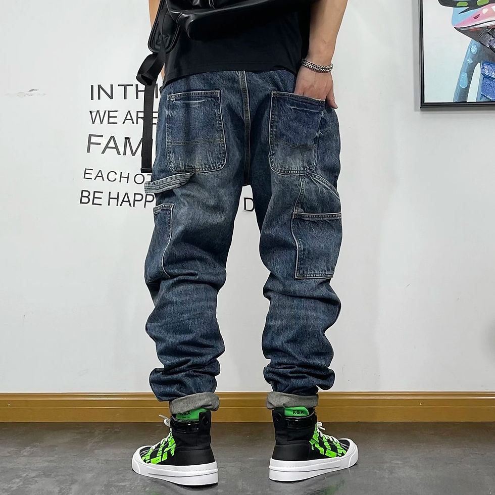 Thumbnail: American Fashion Hip Hop Cargo Jeans Streetwear Skateboard Harem Trousers Men C
