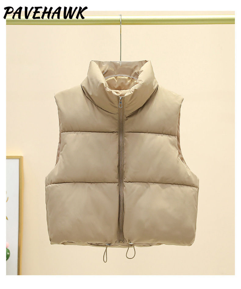 Thumbnail: Women Autumn Winter Short Down Vest Stand Collar Warm Casual Elegant Sleeveless