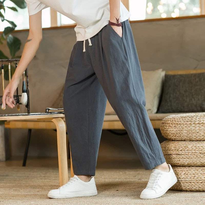 Thumbnail: 2023 Summer Men's Trousers Cotton Linen Fashion Casual Pants Solid Color Breath