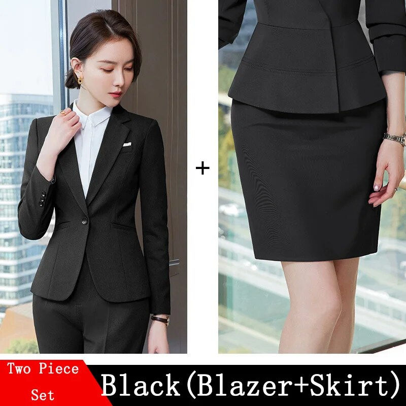 Thumbnail: Novelty Wine Red Formal Women Business Suits with Skirt and Jackets Coat Ladies