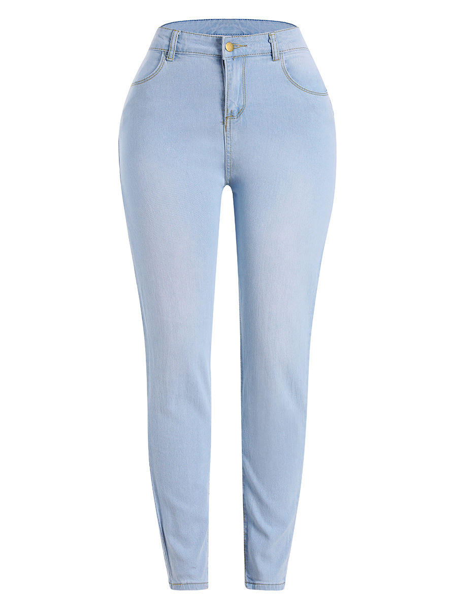 Imej kecil: LW Plus Size High-Waist High Stretchy Distressed Jeans S-5XL Skinny Casual Zipp