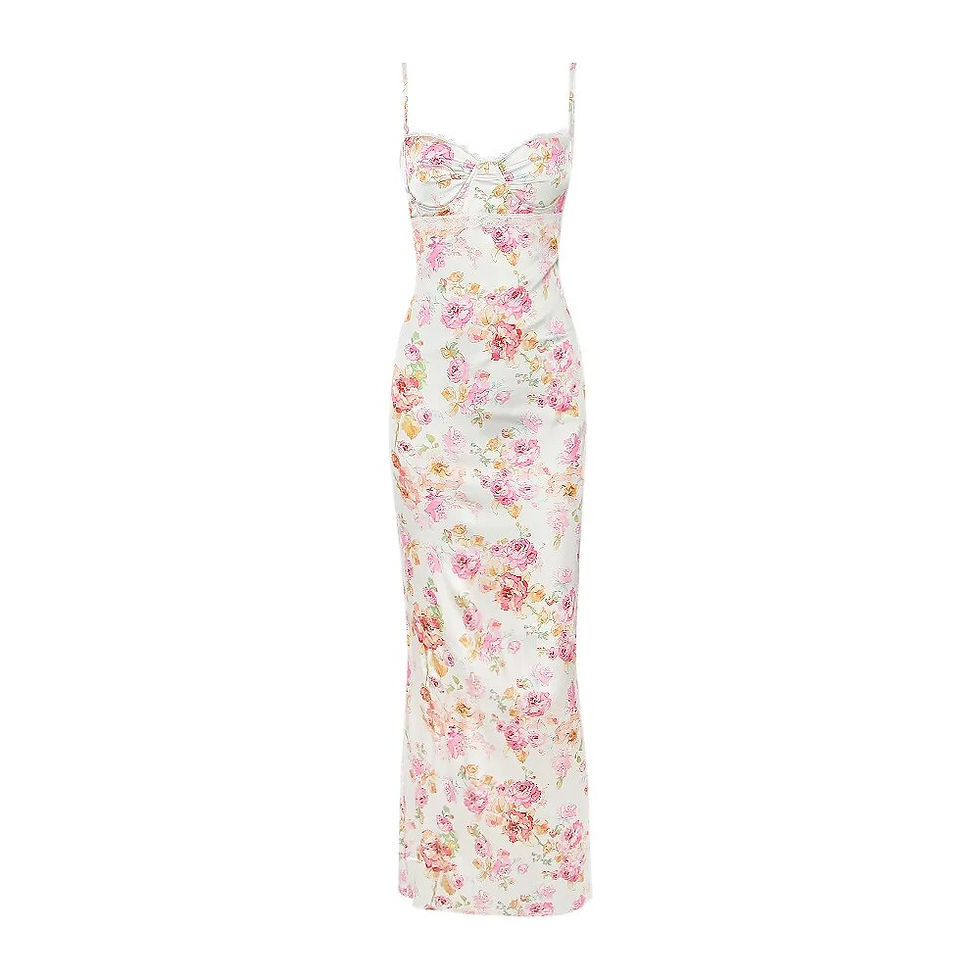 Miniatura: Suninheart Summer Spaghetti Strap Floral Print Party Dresses Elegant Maxi Bodyc