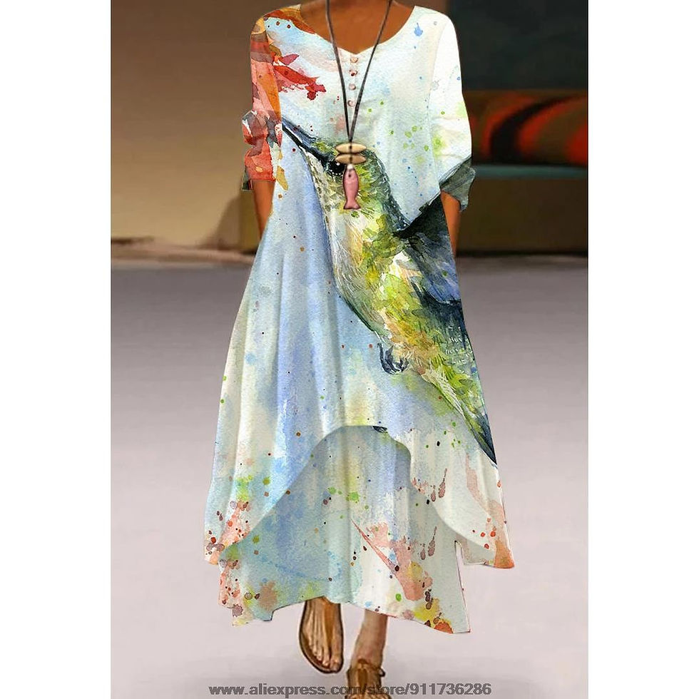 Miniaturebillede: Bohemian Square Neck Loose Grace Party Dress 3D Printing Women's Fashion Long S