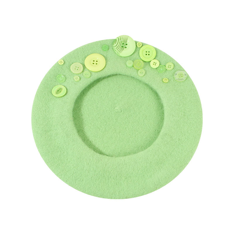Thumbnail: Personalized Yupi Wool Beret Trendy Colorful Button Niche Ladies