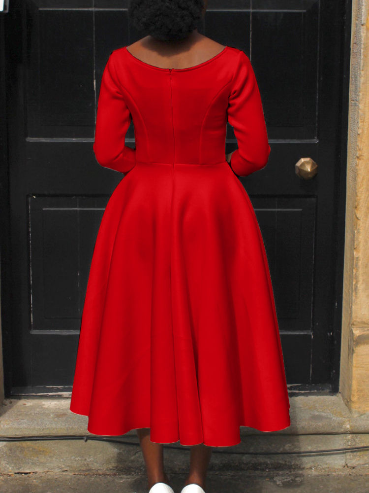 Miniaturebillede: Women White Dresses Party O Neck Three Quarter Sleeves High Waist A Line Pleate