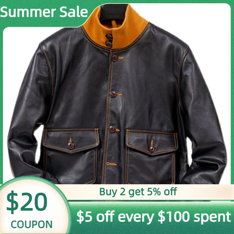 Minijatura: A1 Genuine 2023 Black Pilot Leather Jacket Men Military Style Plus 4XL Real Nat