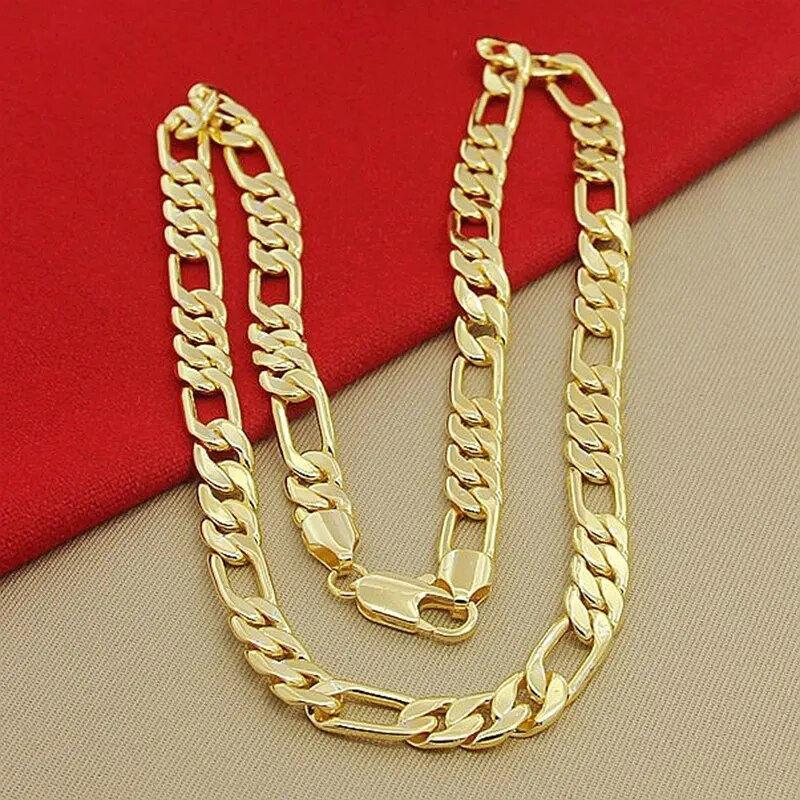 Thumbnail: High Quality Men's 8mm 24'' 60cm Gold Necklace 24k Yellow Gold Color Figaro Cha