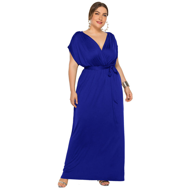 Thumbnail: eDressU 2022 Plus Size Evening Party Dress V Neck Stretchy 7 Colors Vestido Rob