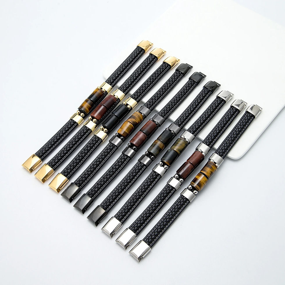 Thumbnail: New Lucky Board Retro Jewelry Natural Tiger Eye Stone Men's Stainless Steel Bra