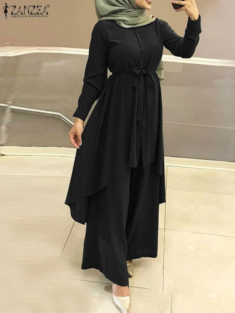 Thumbnail: ZANZEA Two Piece Sets Womens Outifits Fashion Lapel Neck Long Sleeve Shirt Pant