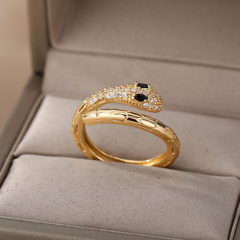 Thumbnail: Stainless Steel Snake Rings For Women Men Gold Plated Open Adjustable Zircon Ri