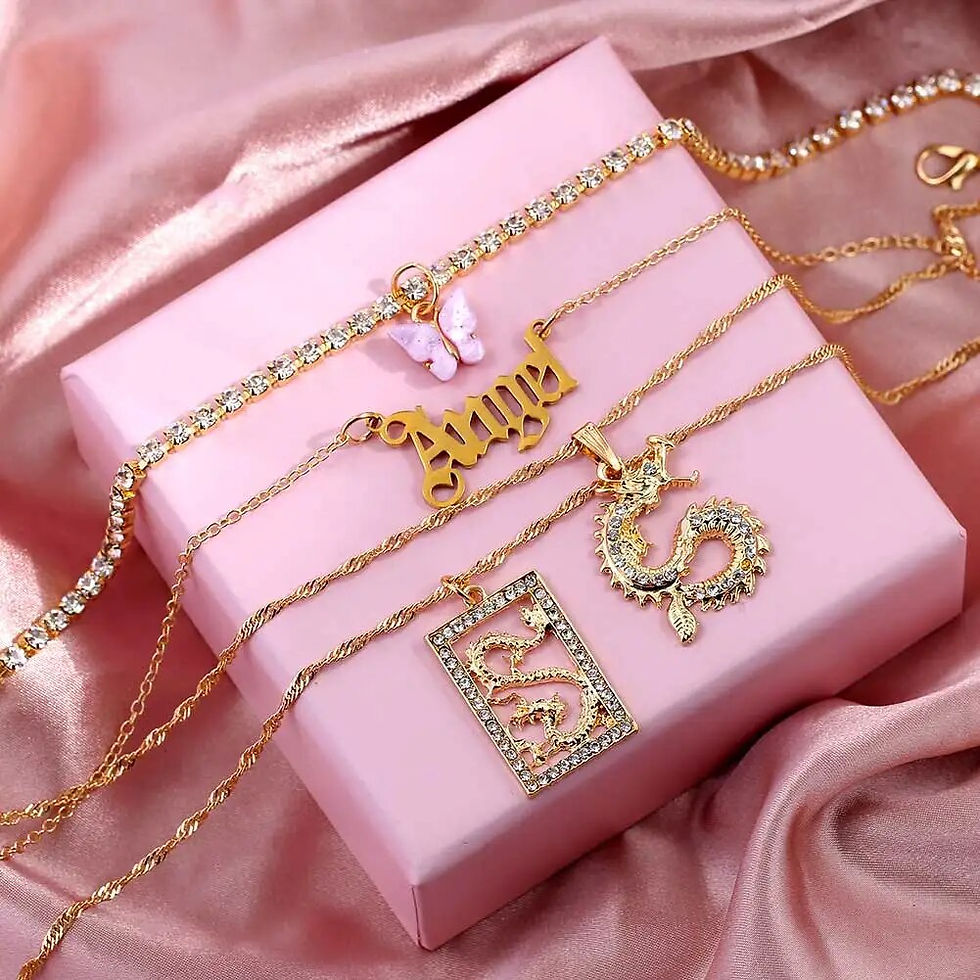 الصورة المصغرة: New Multi Layer Butterfly Dragon Charms Crystal Necklaces For Women Punk Golden