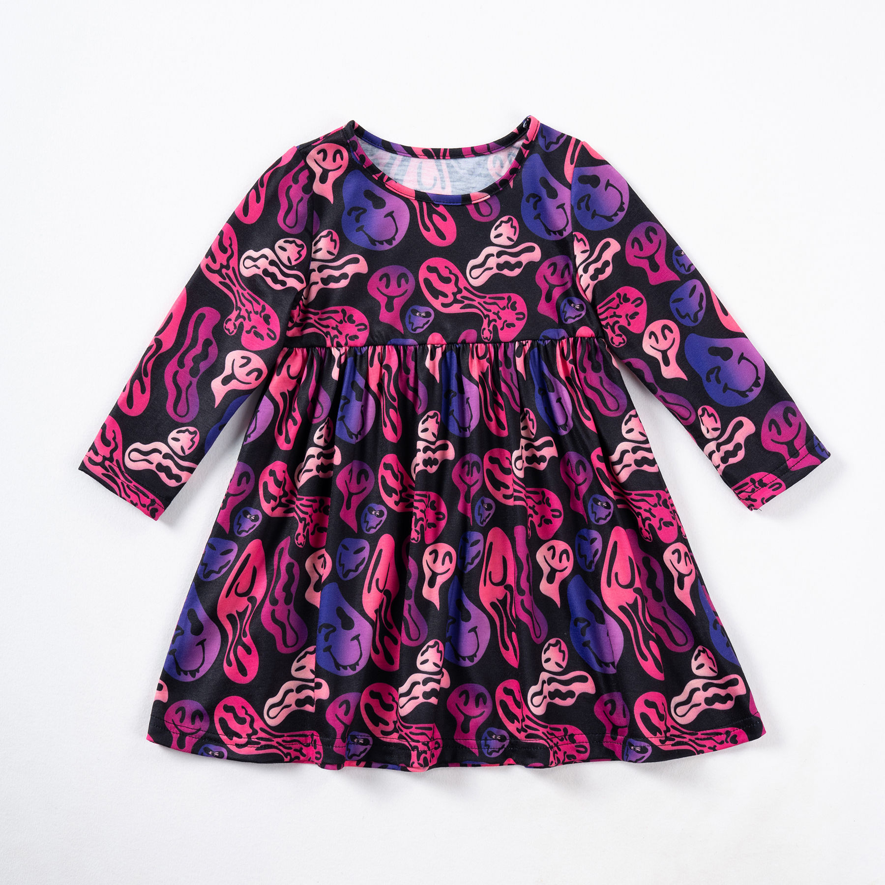 Baby Girl Halloween Dress Cartoon Skull/Ghost Full Print Pattern Long sleeved D