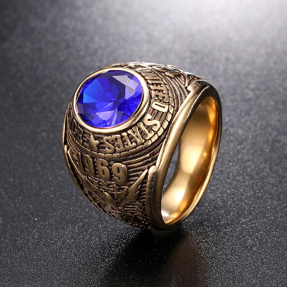 Thumbnail: Gold Color U.S. Air Force Army Engrave Ring For Men Stainless Steel Blue Gem Vi