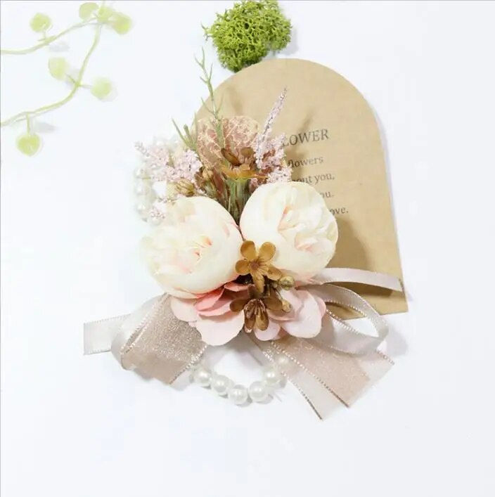 Miniaturebillede: Vintage Coffee Artifical Flowers Groom Boutonnieres Handmade Buttonhole Pins Br