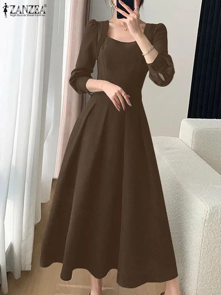 Miniatura: ZANZEA Elegant Solid Color Dress Women Square Collar Long Robe 2024 Spring Part