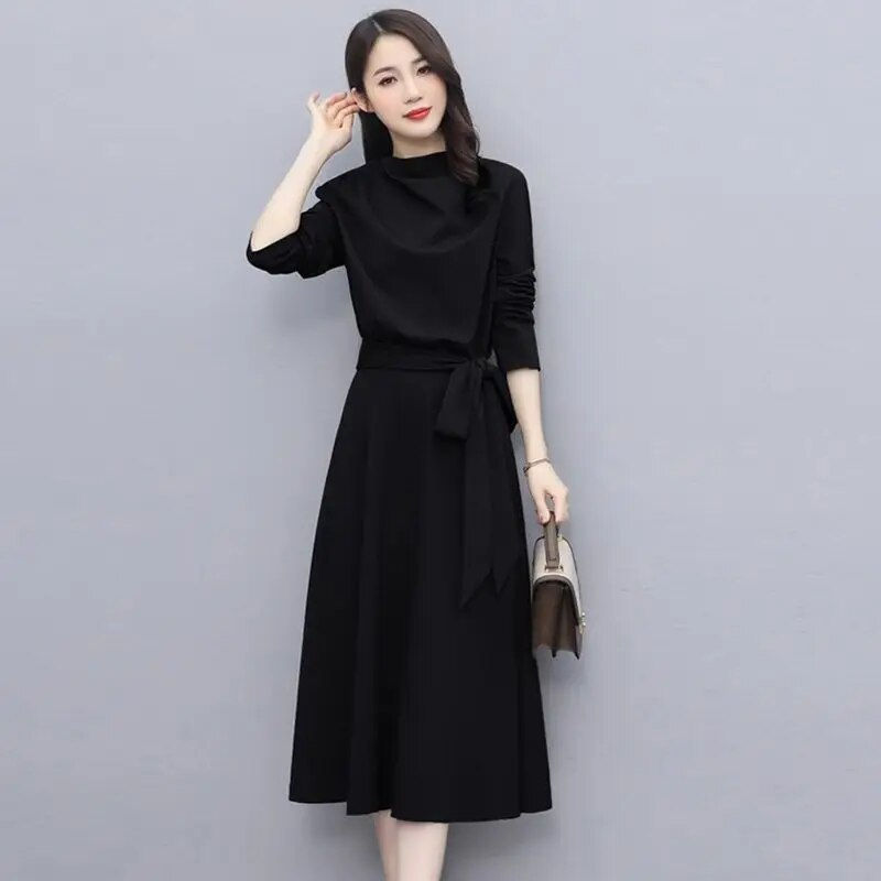 Thumbnail: Long Sleeves Dresses Spring Autumn Solid Color Fashion Dress Women's Midi Elega
