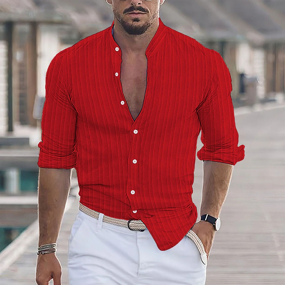 Imej kecil: 2023 Spring Autumn Fashion Men Streak Linen Shirts Long-Sleeved Stand Collar Ca