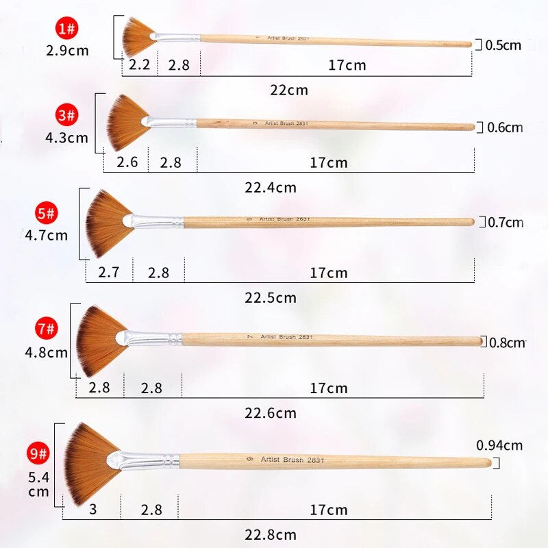 Miniatura: 5Pcs/Set Creative Fan Shap Gouache Painting Pen High Quality Nylon Hair Wooden