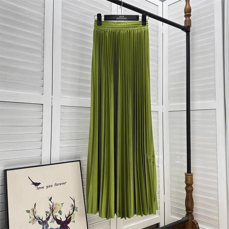 Thumbnail: 2023 97cm Basics Maxi Pleated Skirt for Women New Korean Casual All-match Solid