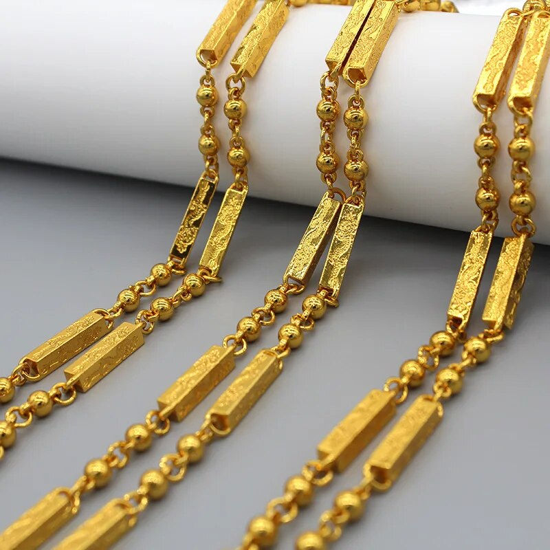 Miniaturebillede: 24k Gold Plated Necklace For Men Original Hiphop Bar Rap Rope Chain Africa Jewe