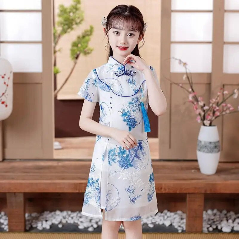 Thumbnail: Cute Girls Chinese Cheongsam Hanfu New Year Clothing Kids Tangsuit Children Par