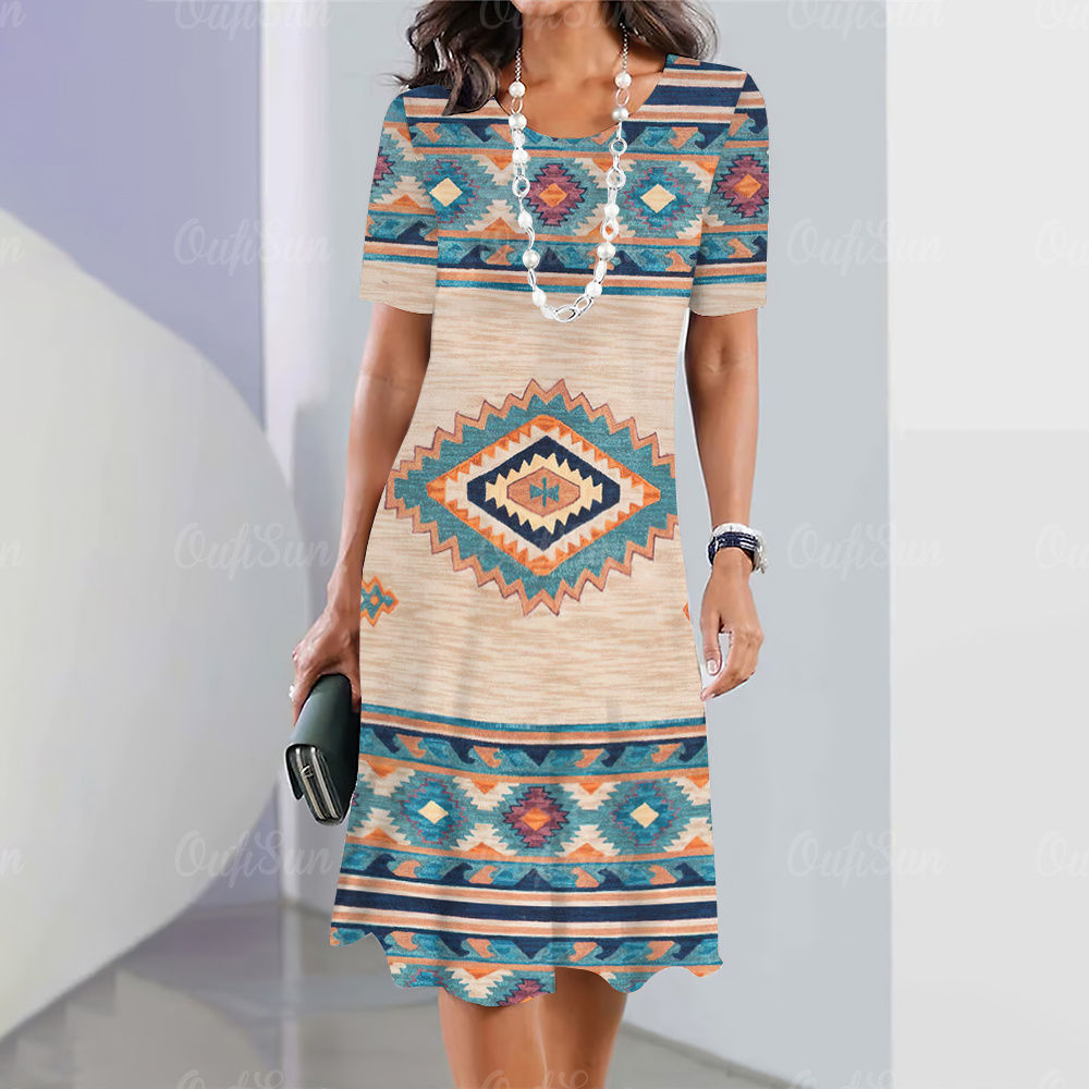 New Vintage Women's Dresses Ethnic Style Printed Elegant Casual Short Sleeve Dr