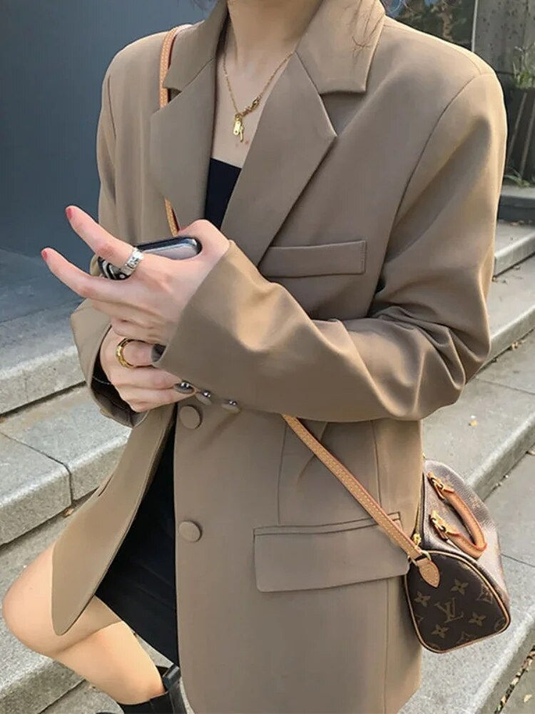 Thumbnail: Elegant Khaki Blazer for Women 2024 New External Clothes Autumn Korean Fashion 