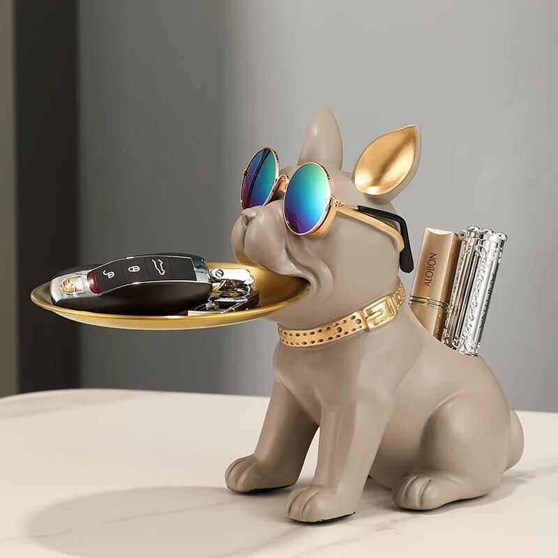 Miniature : Fancy Bulldog Statue with Tray and Bin Living Room Desk Decoration Nordic Dog S