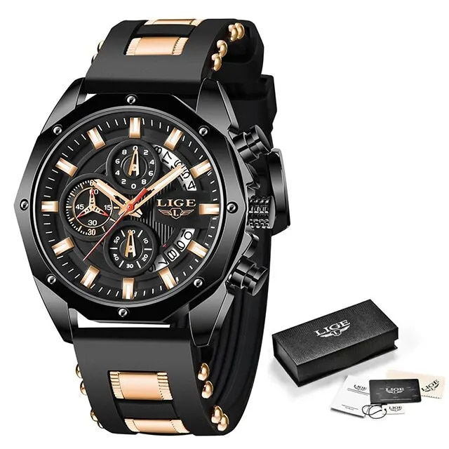 Thumbnail: LIGE Fashion Men Watches Top Brand Luxury Silicone Sport Watch Men Quartz Date