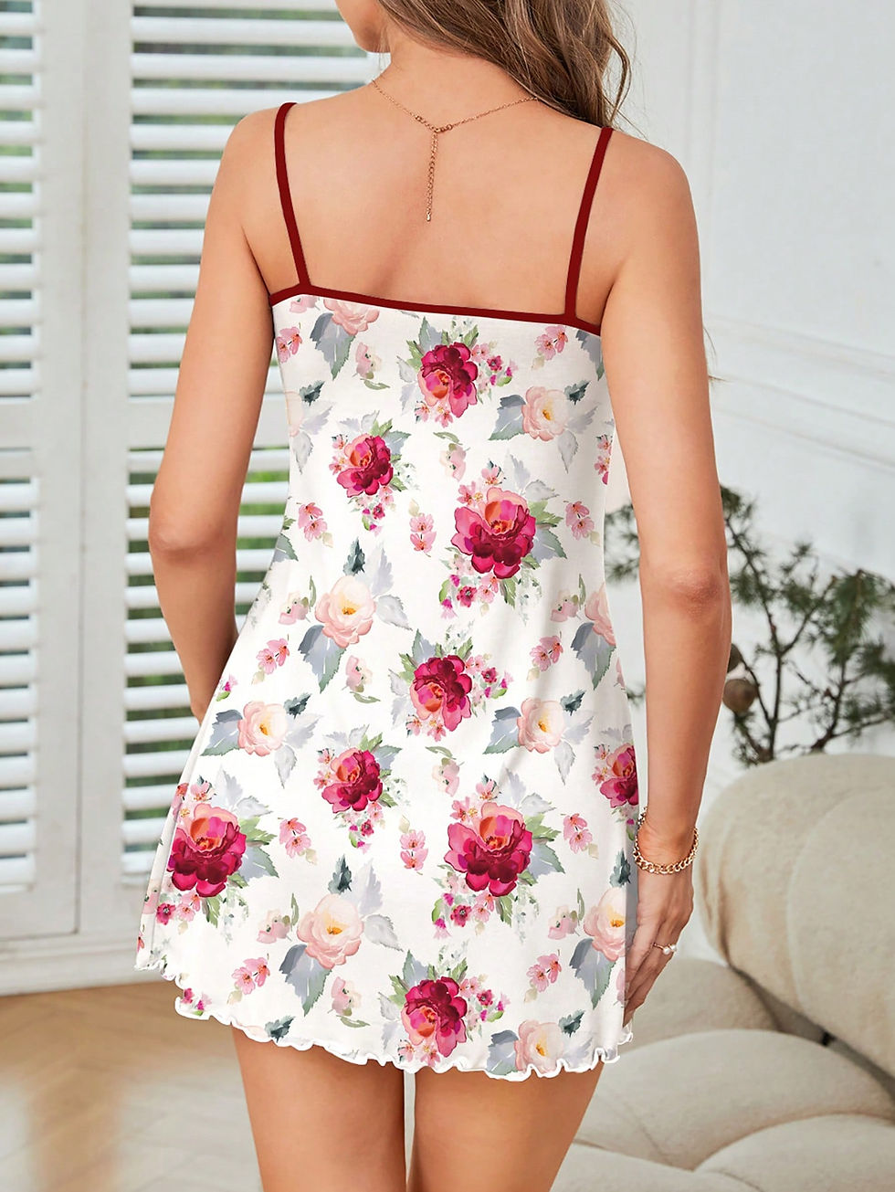 Thumbnail: Women's Floral Pattern Cami Sleep Dress Pajama Dress