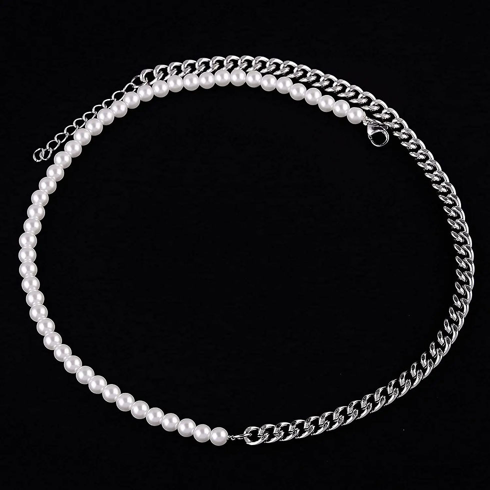 Miniatyrbild: Half Pearl Half Chain Necklace Men Women Silver Gold Color Cuban Link Stainless