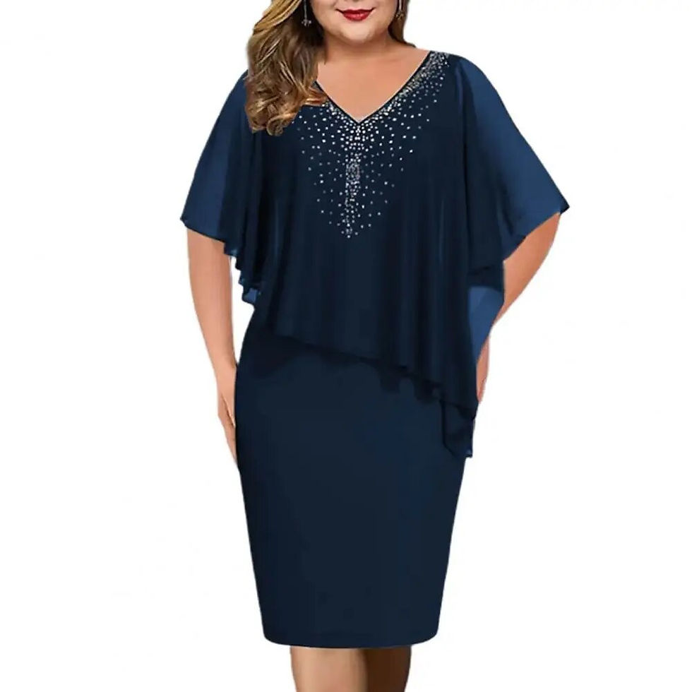 Thumbnail: Elegant Summer Party Dress Rhinestone Decor Daily Wear Bodycon Plus Size Chiffo