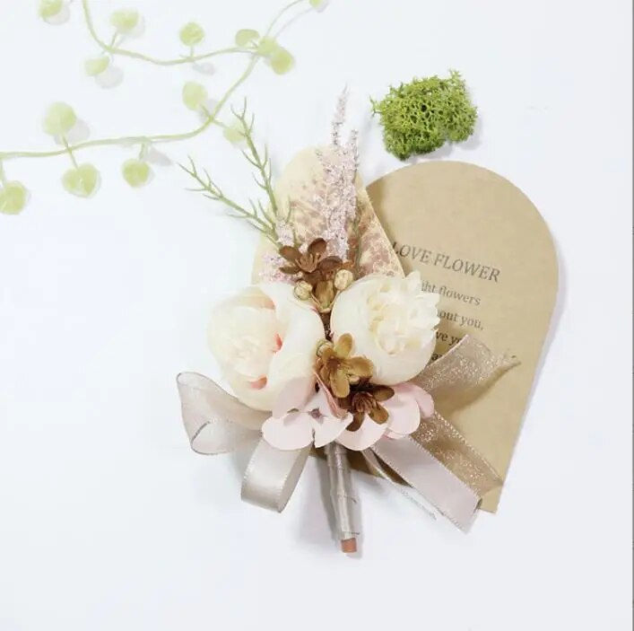 Thumbnail: Vintage Coffee Artifical Flowers Groom Boutonnieres Handmade Buttonhole Pins Br
