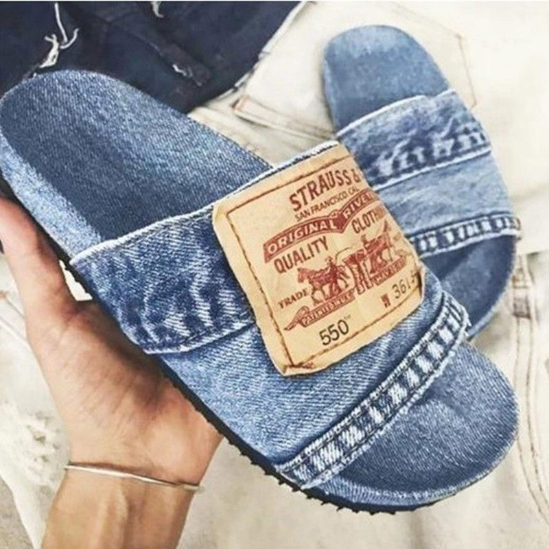 Thumbnail: 2024 Fashion Denim Slipper Female Shoes Non-slip Comfortable Summer Flat Slippe